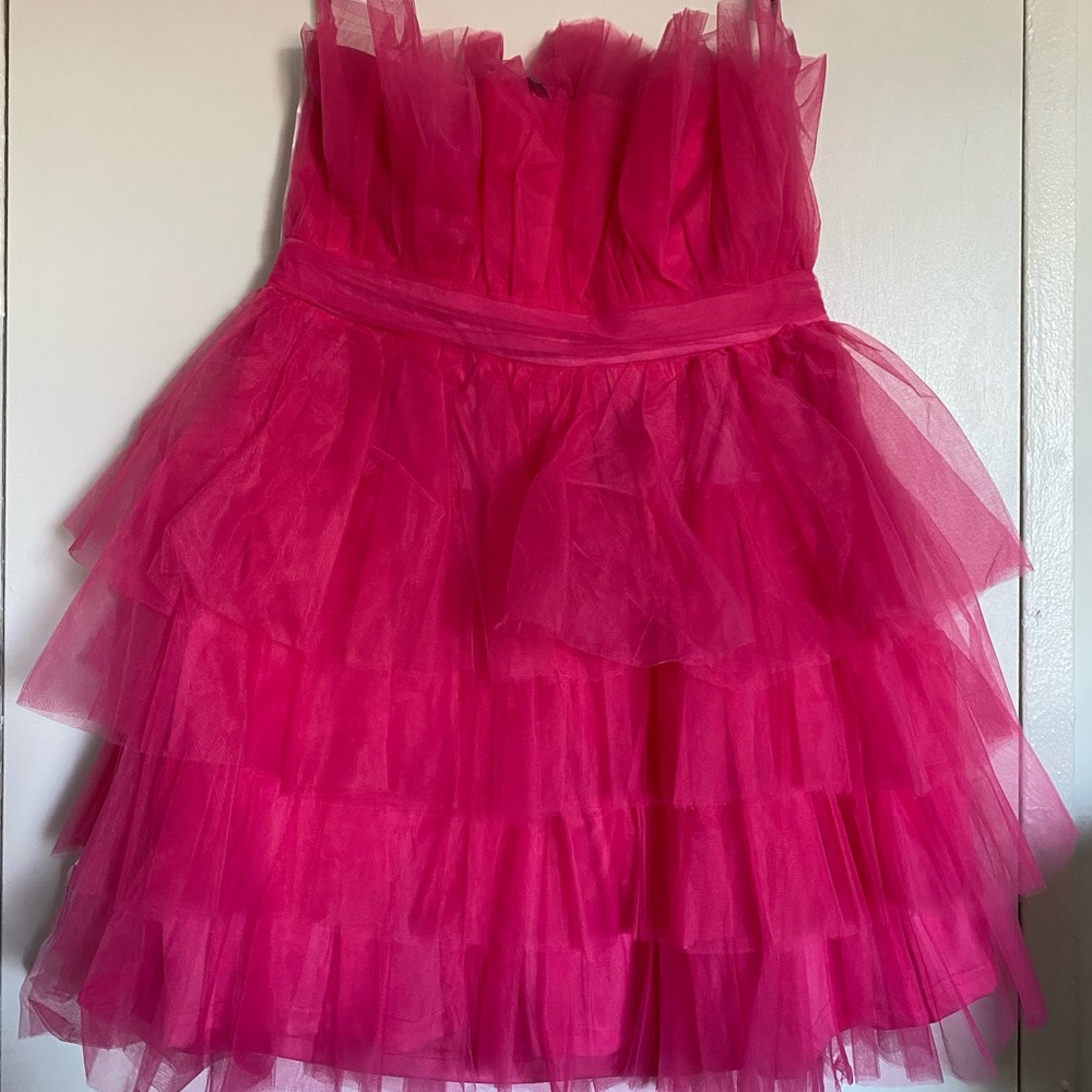 MISSGUIDED strapless princess poof layered dress.